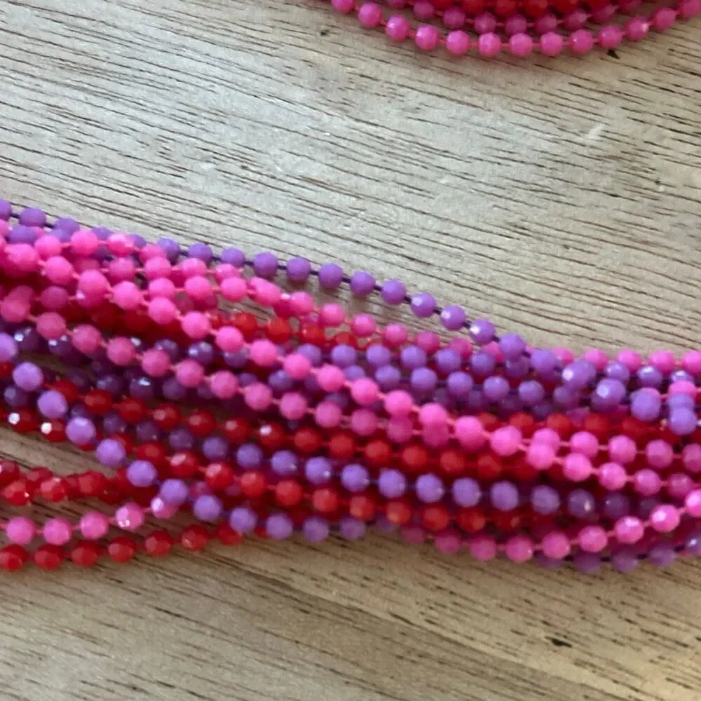 Vintage multi strand purple pink red beaded necklace with decorative clasp